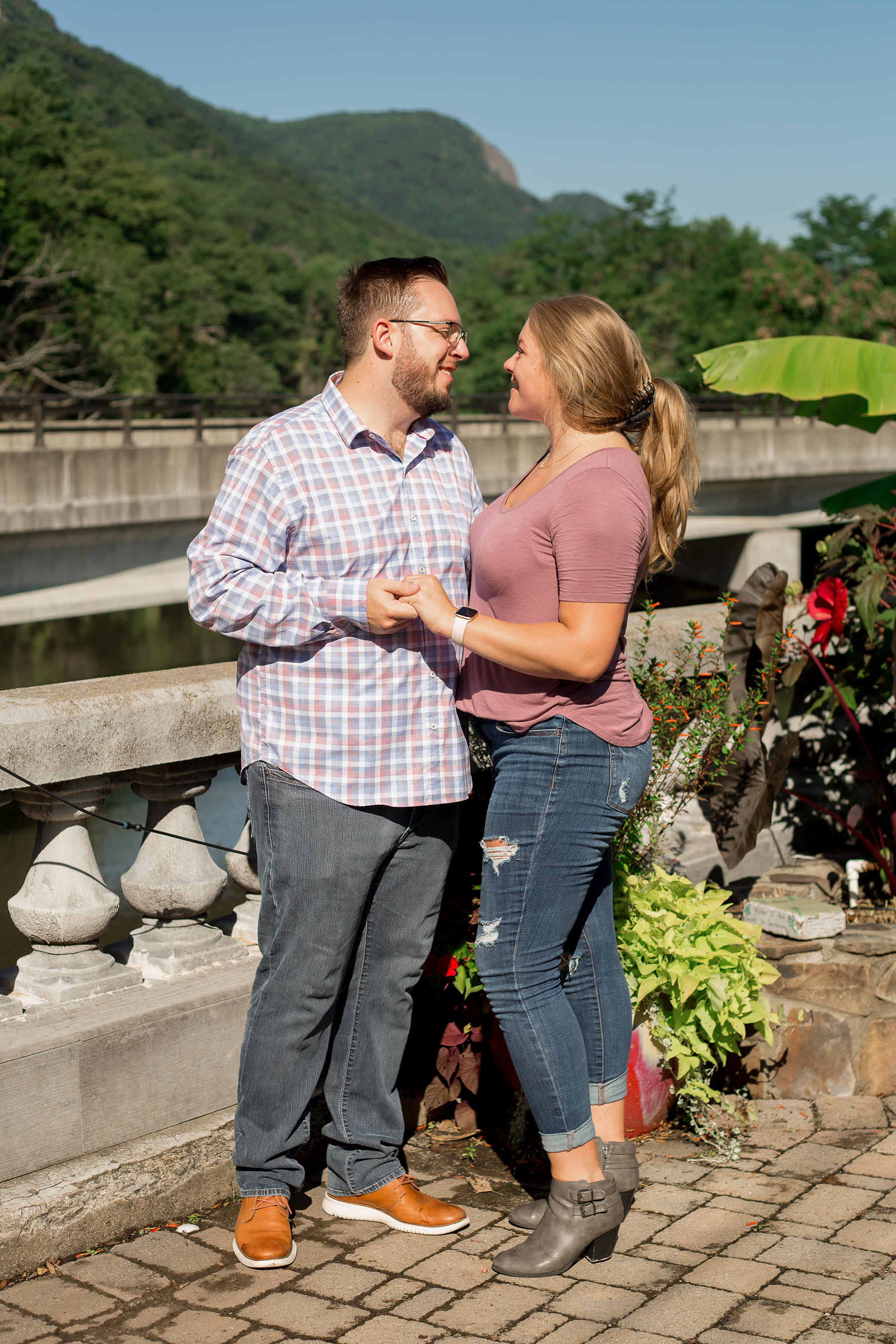 Engagement photos at Lake Lure Flowering Bridge