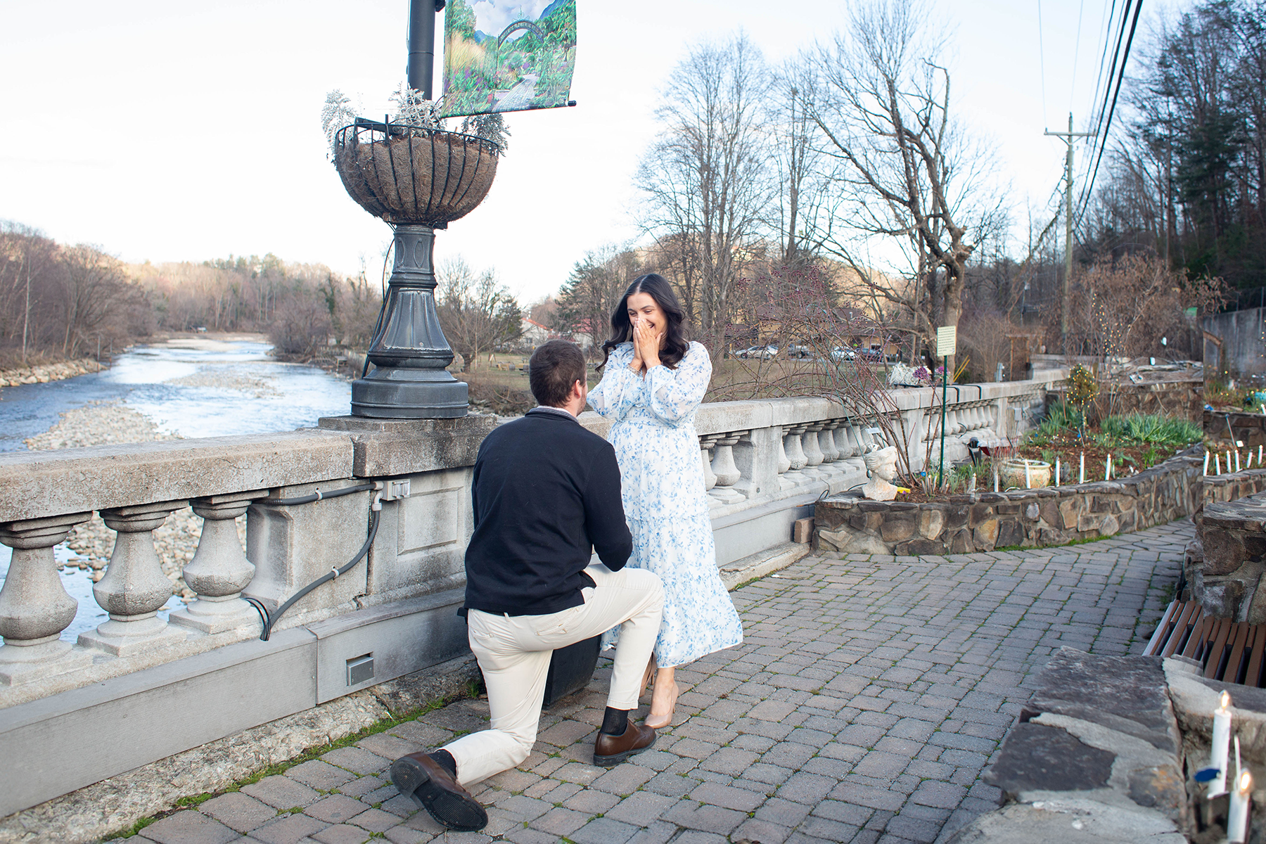 Engagement photos at Lake Lure Flowering Bridge | Christine Scott Photography