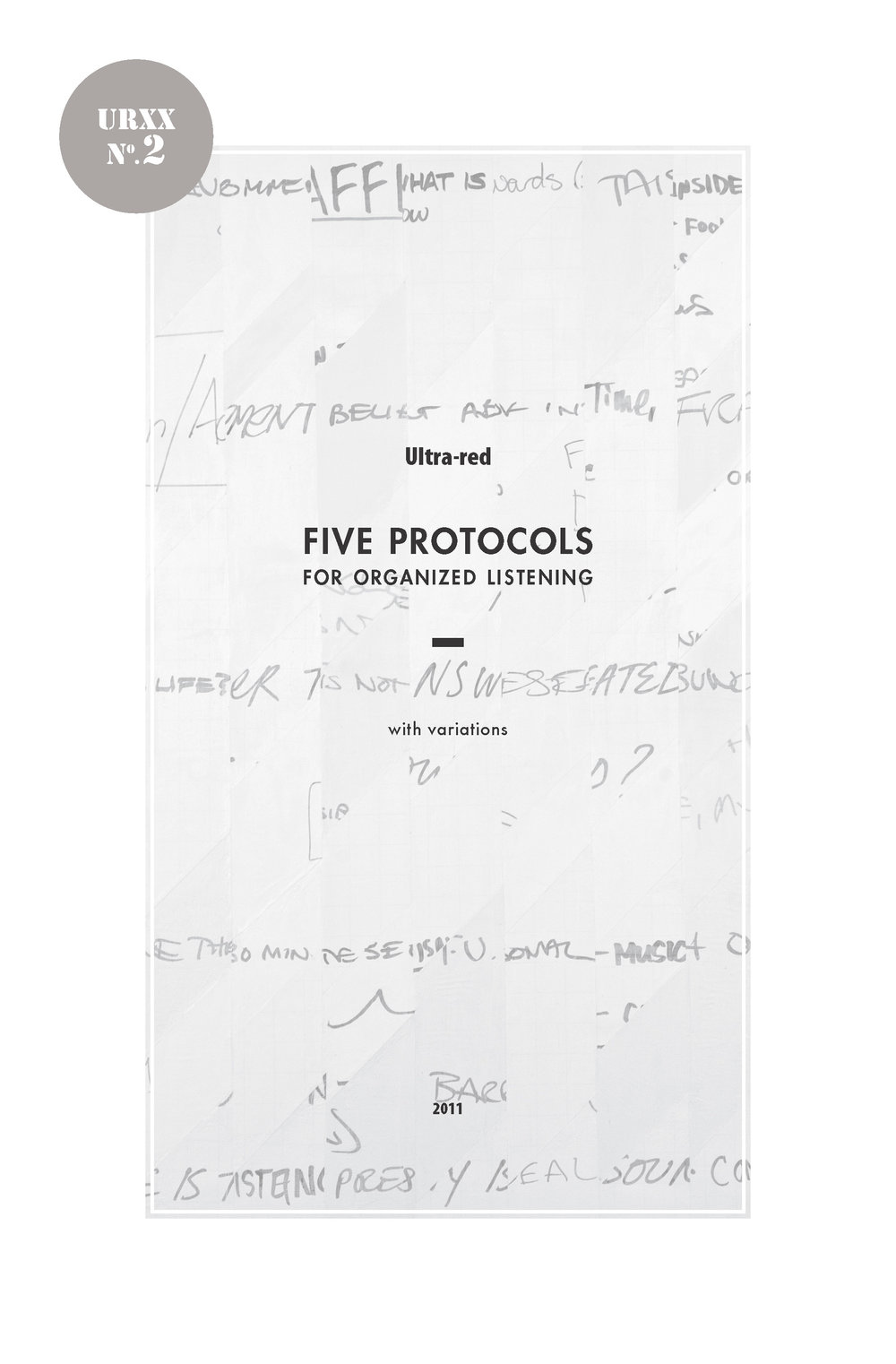 Cover of "Five Protocols of Organized Listening," one of 9 texts collected in URXX, published on the occasion of Ultra-red's 20th anniversary (image, courtesy of Ultra-red)