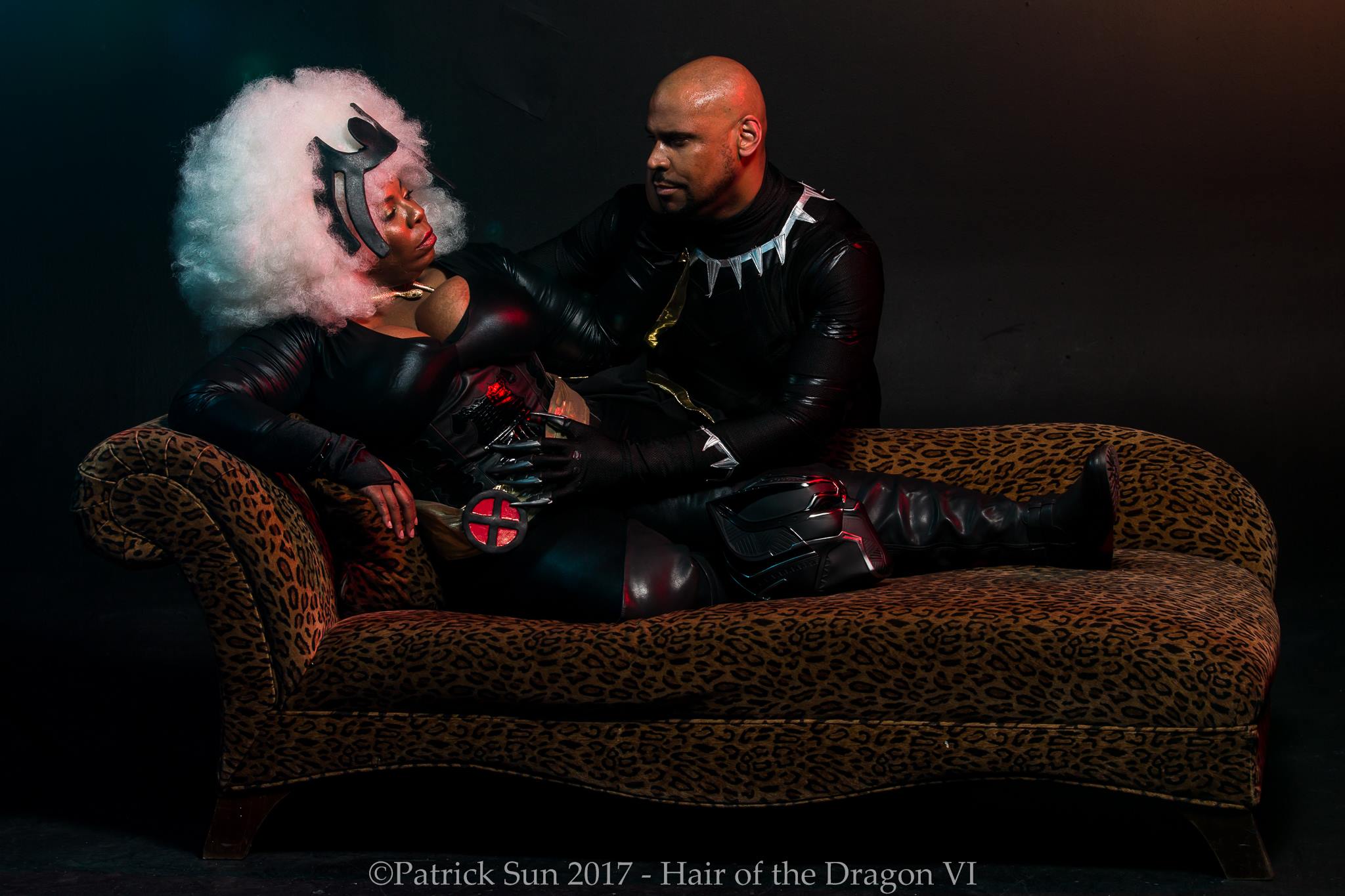 Storm and Black Panther. Black Panther cosplay by DominycanKnight Cosplay . Photo by Patrick Sun .