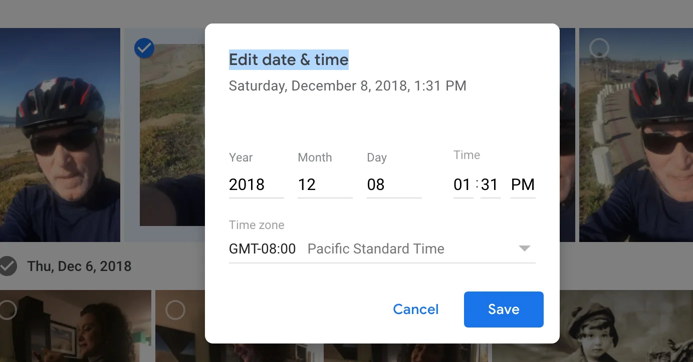 Adjusting dates in Google Photos