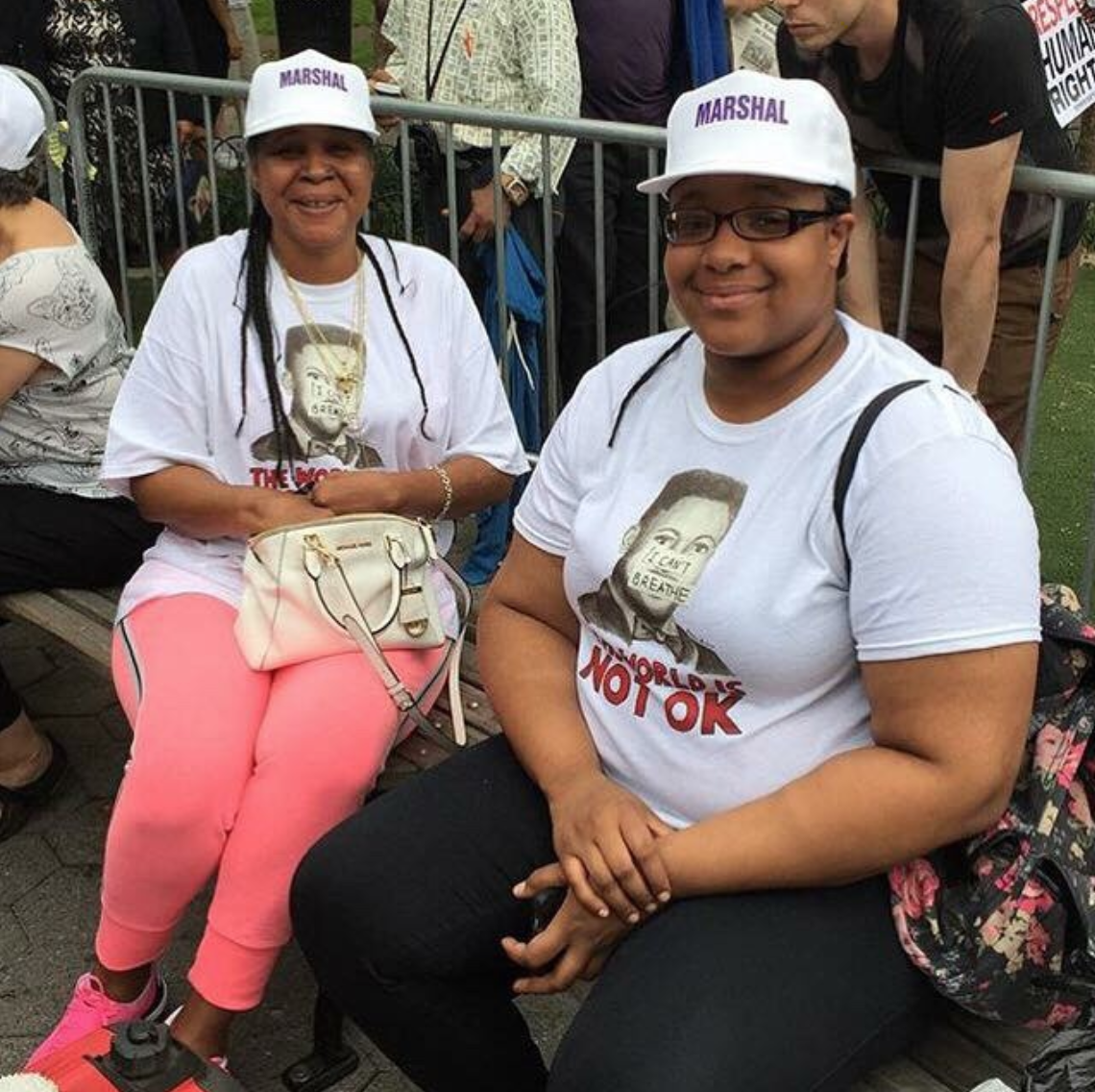 July 18, 2015. Esaw and Emerald, the wife and daughter of Eric Garner, wear their T-Shirts at the Lest We Forget rally for justice in Brooklyn, New York.