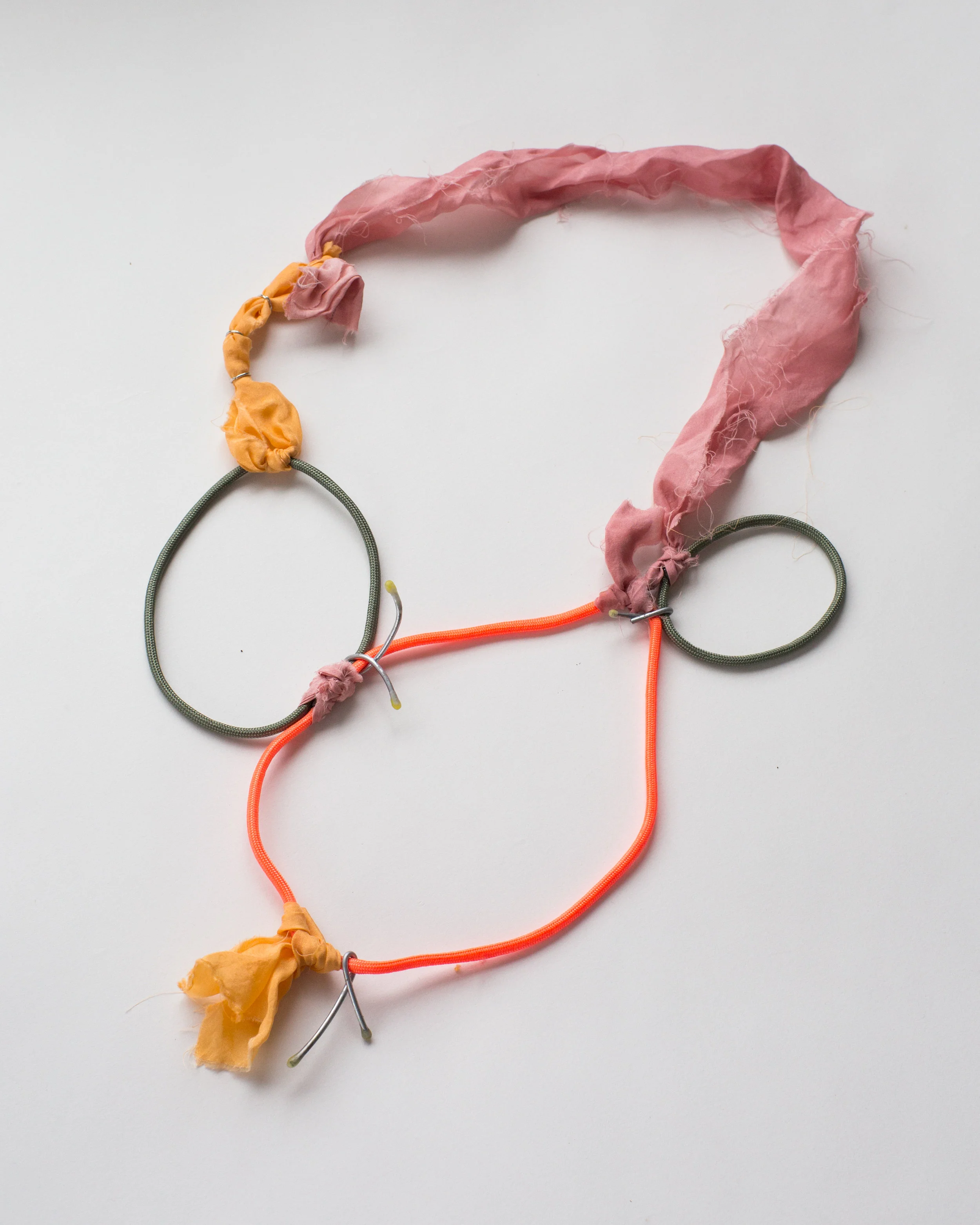   Necklace for Kathryn’s orange hair , Lac and Annatto on silk, para cord, wire, beeswax   