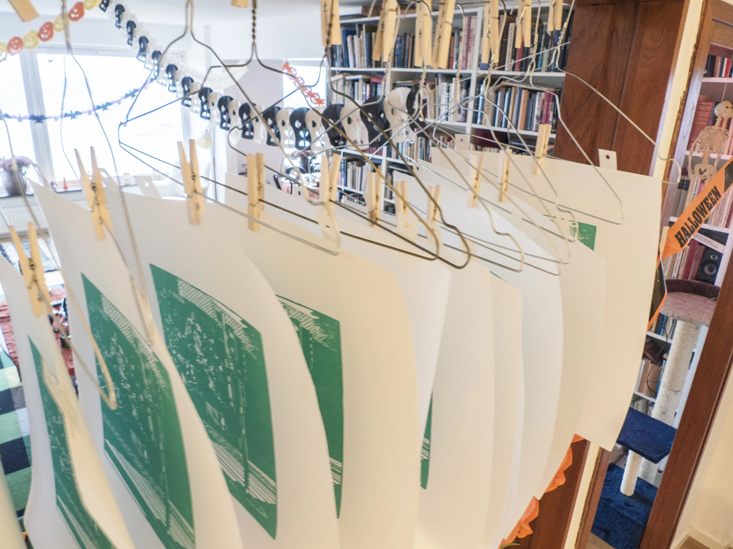 First layer of Tegnérgatan printed and hanging to dry.