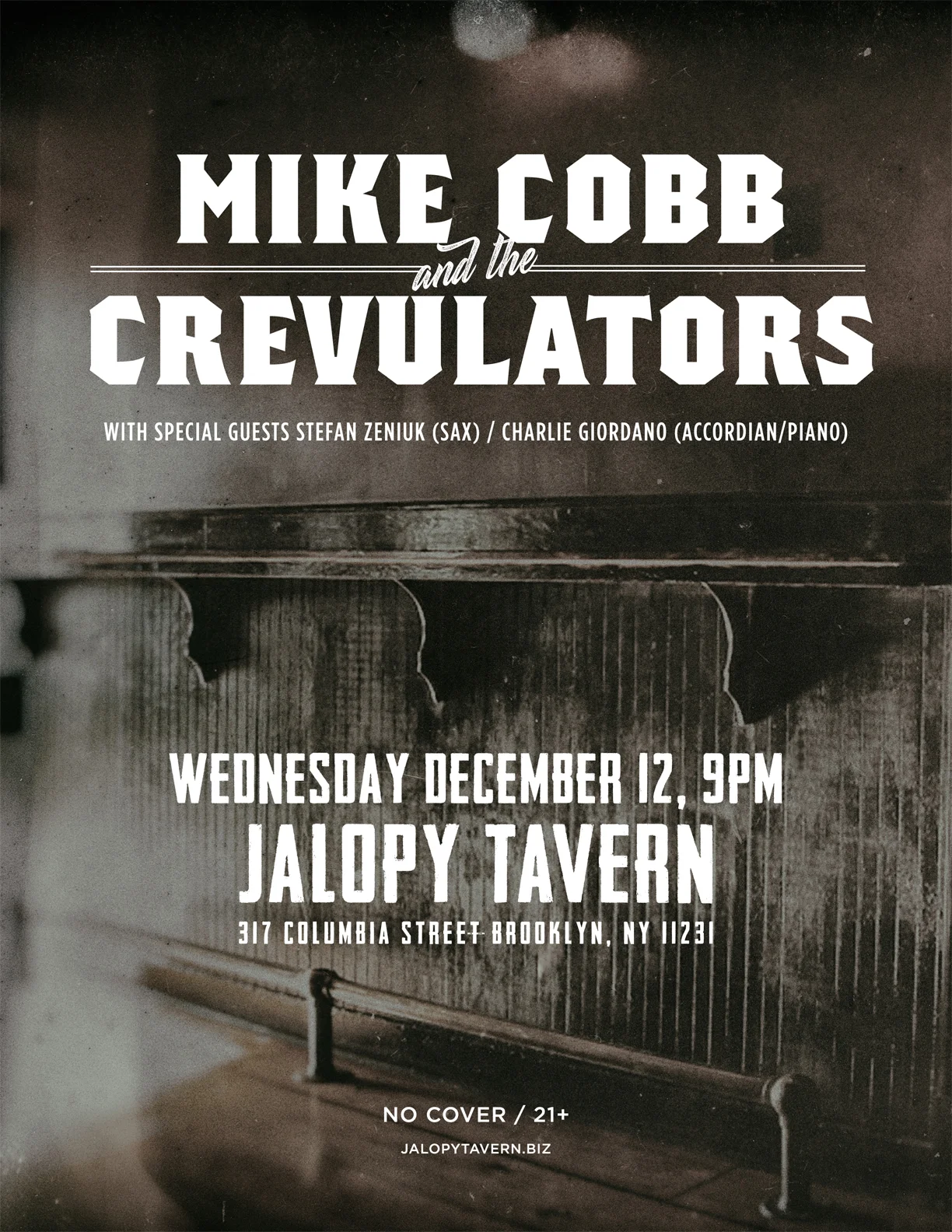 Poster: Andrew B. White, Photo: Jalopy Tavern