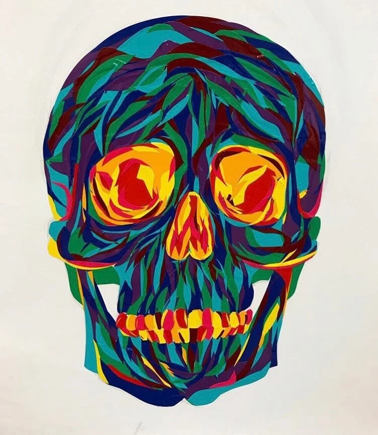  Cut vinyl layers in place creating a skull. 