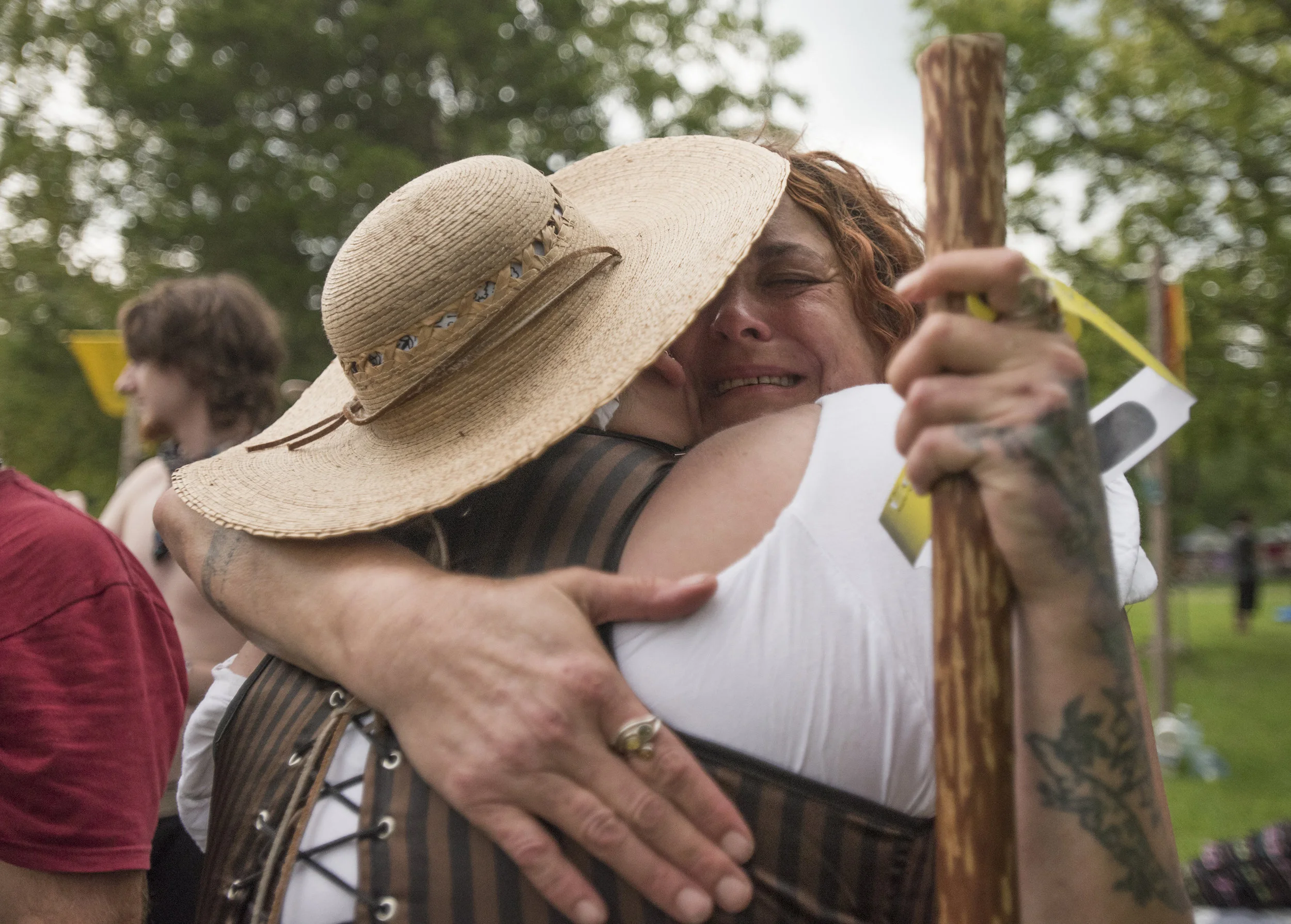 Kerry Lynn embraces Nicole Blank moments before the eclipse reaches totality.