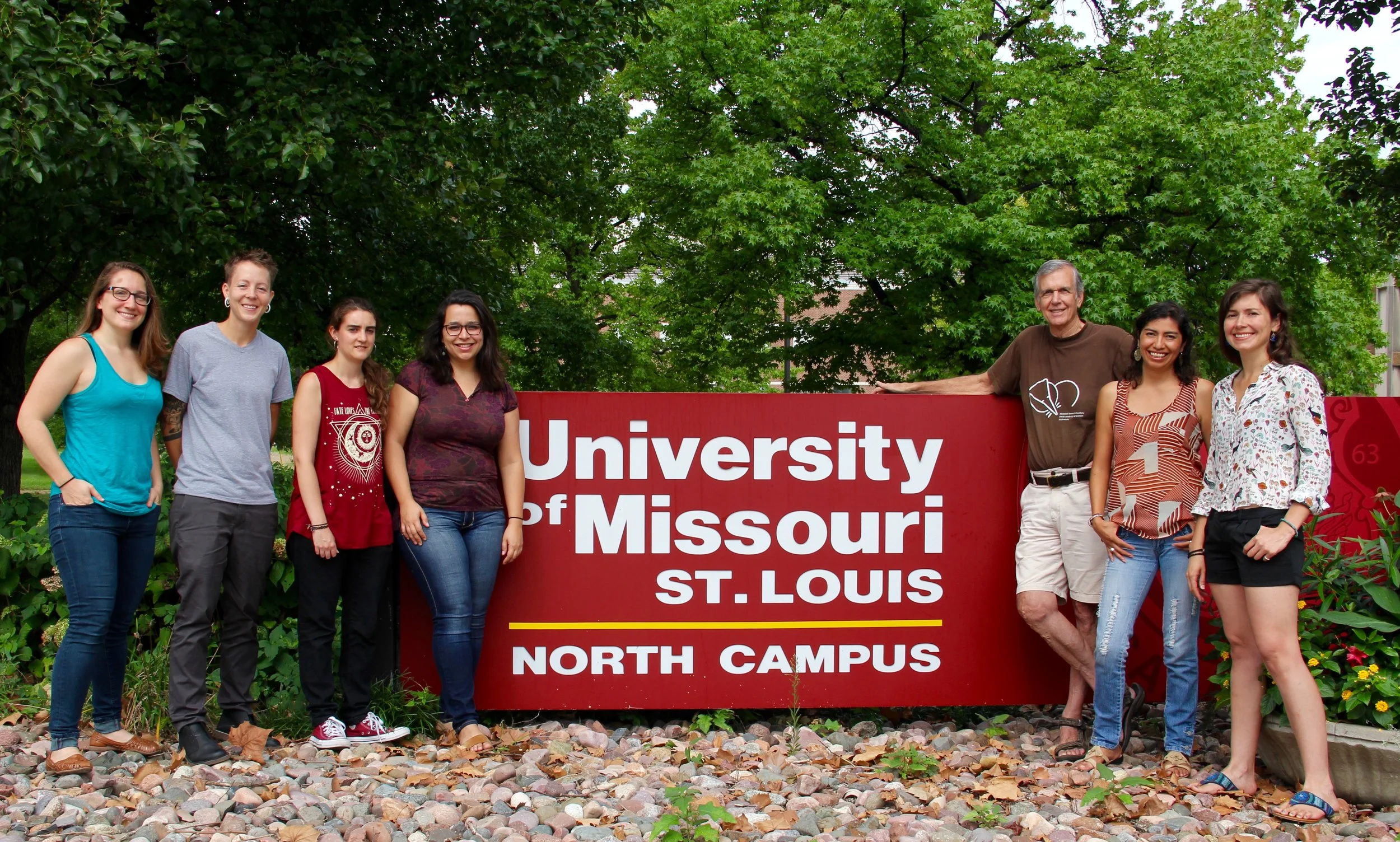 From left, Emma, Meg, Claudia, Leticia (alumna), Bob, Isa, and Leti (alumna)