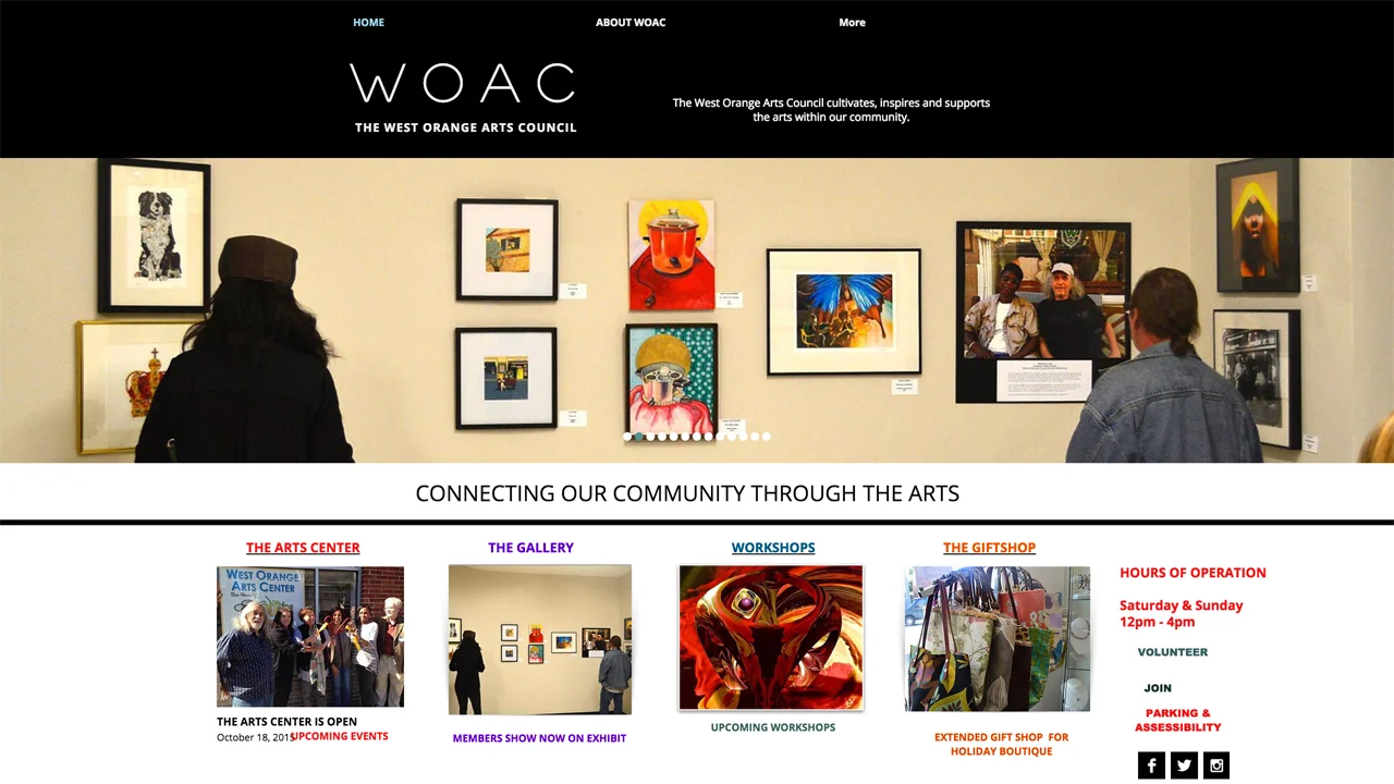 West Orange Arts Council (West Orange | Essex County) Programs: Creative Connection | Events | Gift Shop | Gallery | Film Society | Workshops