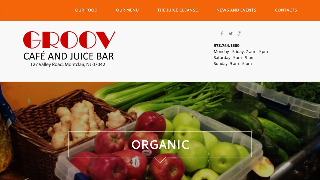 Groov Cafe (Montclair, Essex County) Fresh juice combinations, all natural smoothies, soups, salads, wraps, quesadillas, empanadas, arepas, burritos, ramen, brunch all day, omletes, pancakes, and more. Vegetarian & vegan options. Located at 127 Valley Road.