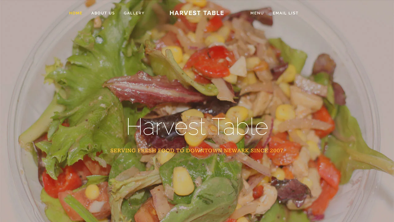 Harvest Table Fresh Food Eatery (Newark, Essex County) Breakfast items, bagels, sandwiches, soup, chili, salads, burgers, paninis, wraps, sandwiches, baked goods, smoothies, hot beverages, teas, juices, and more. Vegetarian options. Located at 127 Halsey Street. 