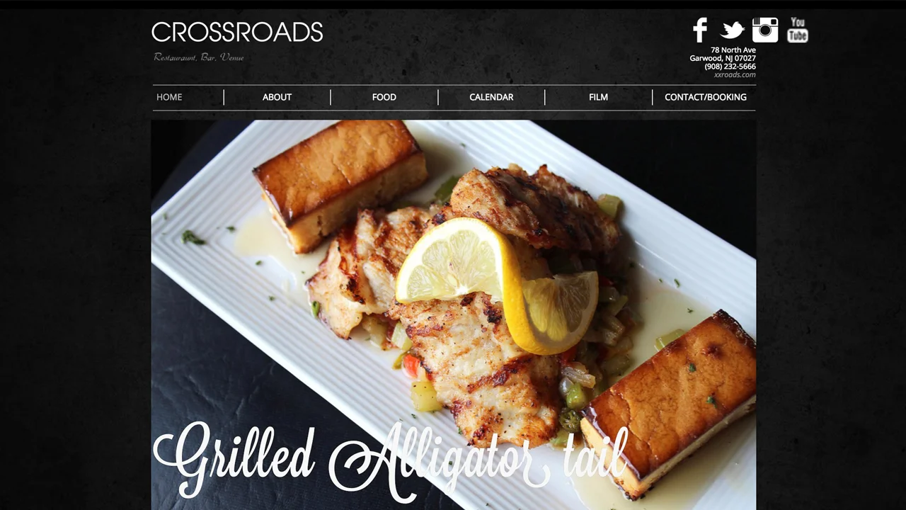 Crossroads (Garwood, Union County) Cajun-American cuisine. Meat / seafood / vegetarian dishes. Grilled Louisiana Alligator Tail, Thai Spring Rolls, Louisiana Crab Cakes, Southern Chicken Quesadilla, Famous Voodoo Cajun Shrimp, and more. Located at 78 North Ave.