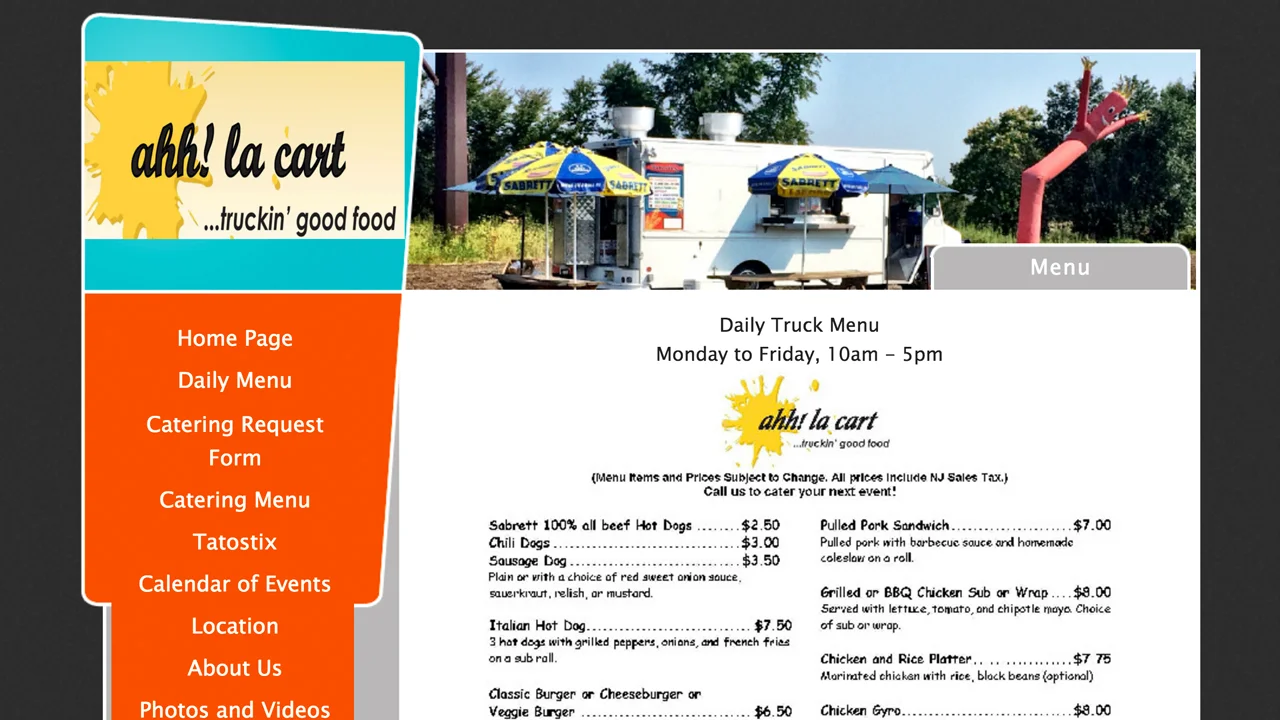 ahh! la cart (Monroe Township, Middlesex County) American-International food truck. Hot dogs, burgers, subs, burrito bowls, tacos, quesadillas, sandwiches, gyros, soups, and more. Located at 385 Deans Rhode Hall Rd.