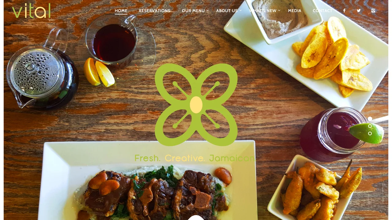 Vital (Montclair, Essex County) Jamaican restaurant. Serves lunch, dinner, Sunday brunch. Fresh juices, smoothies, soups, salads, vegan hummus, salmon burger, jerk shrimp, a variety of wraps, vegan black bean burger, curried cauliflower, braised oxtail, escovitched fish, cassava dumplings, vegan mac & cheese, and more. Vegan-friendly desserts. 