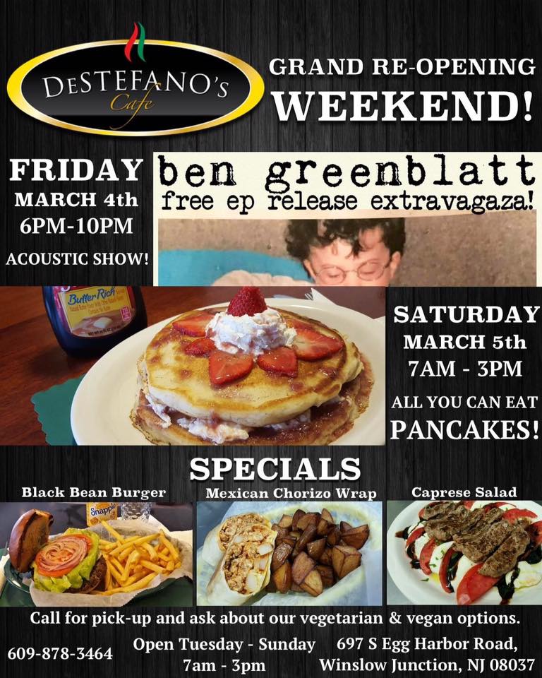 Flier for DeStefano Cafe's Grand Re-Opening.