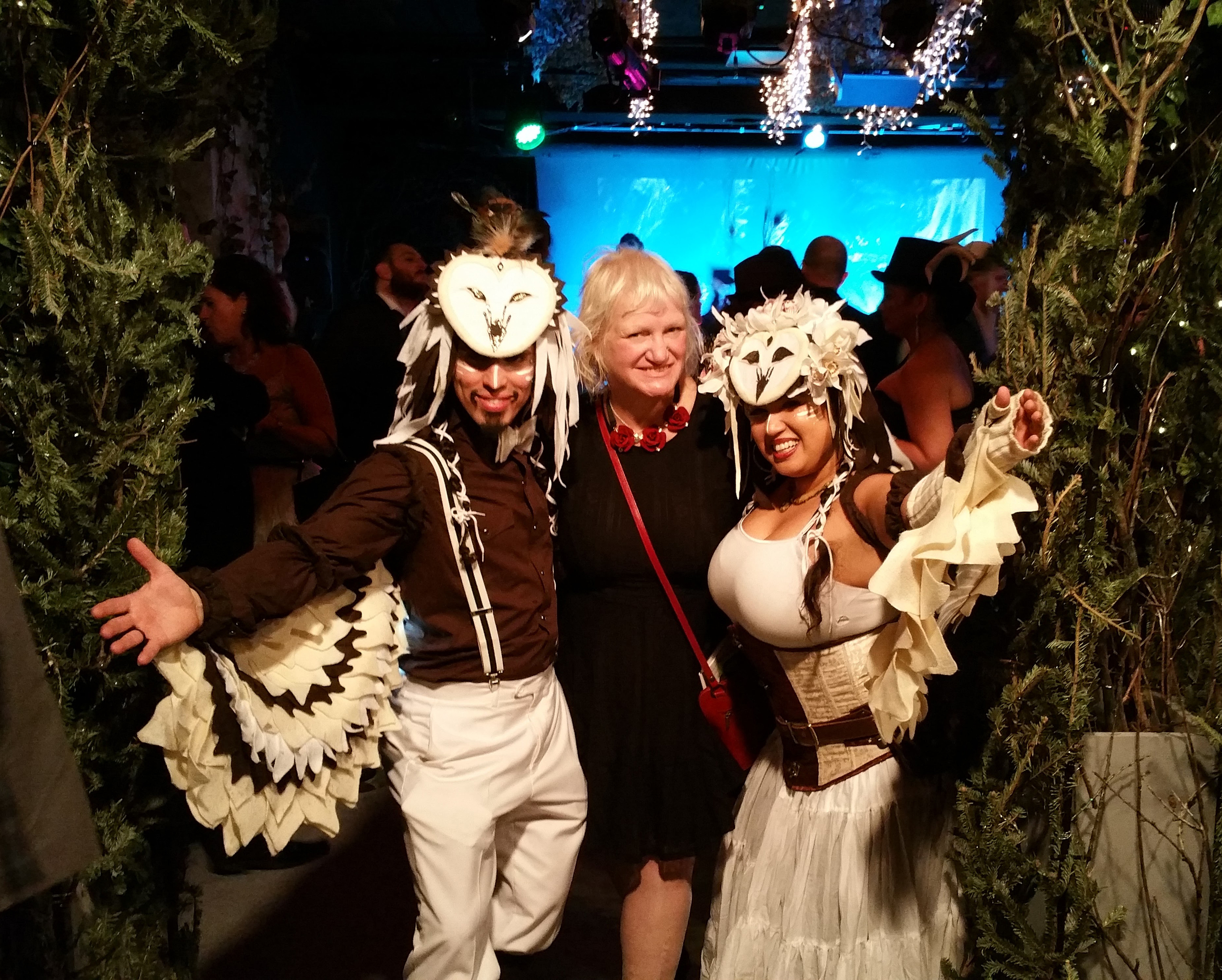 Spouses Chelo Mercado and Sirena Mari Mercado, the creative dynamos behind Sirelo Entertainment, donning exquisite hand-made owl costumes. 