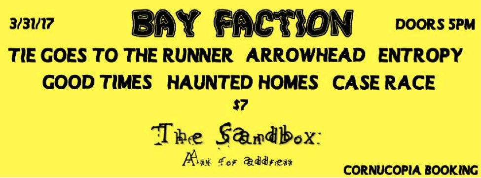 THE SANDBOX SHOW (March 31, 2017) Rock, Indie, Emo, Punk, Ambient, Grunge, Hardcore, Punk Mays Landing, NJ Posted Sunday, March 5, 2017