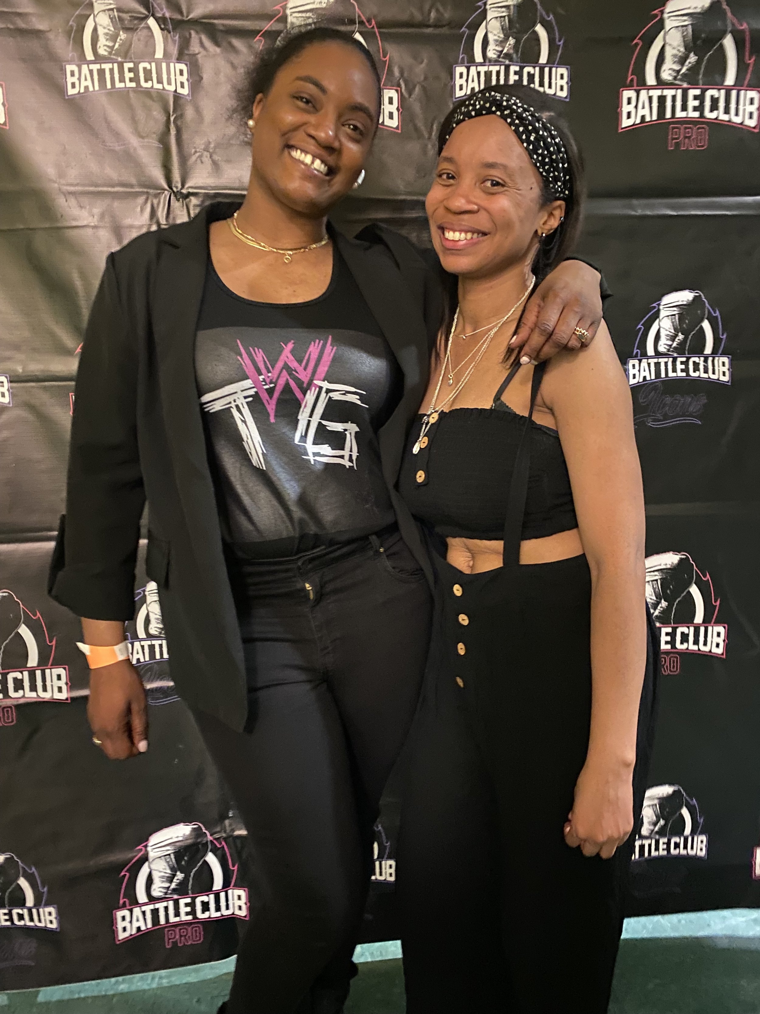 Patricia Rogers and Kat in front of Battleclub step and repeat.jpg