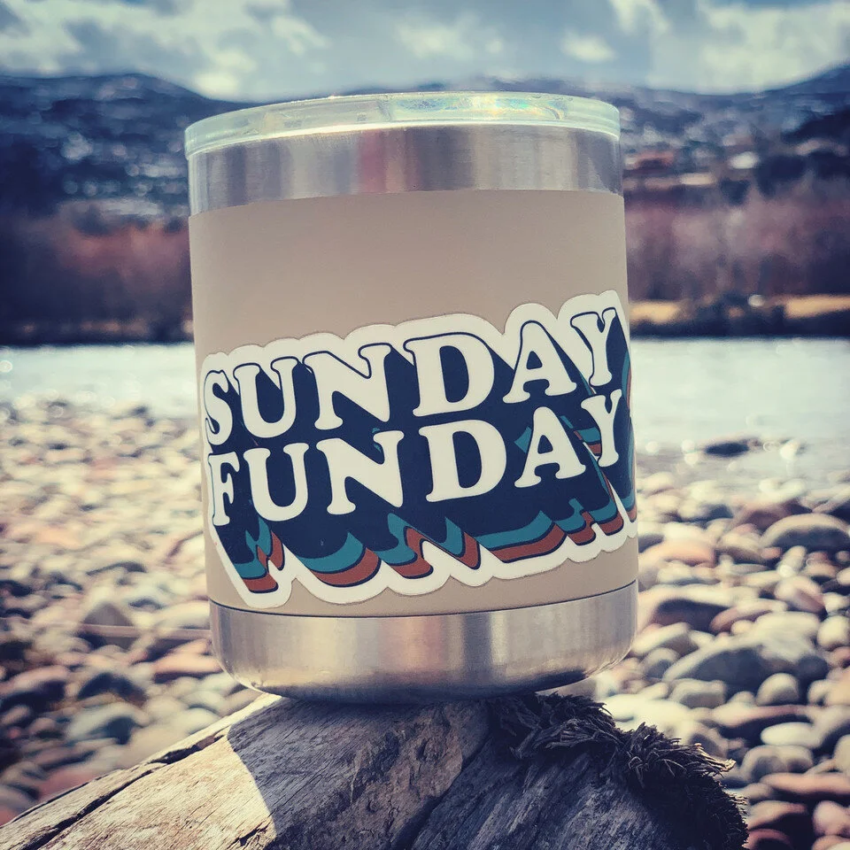 Sunday Funday Sticker — OHANA | Mountains. Beach. Adventure.