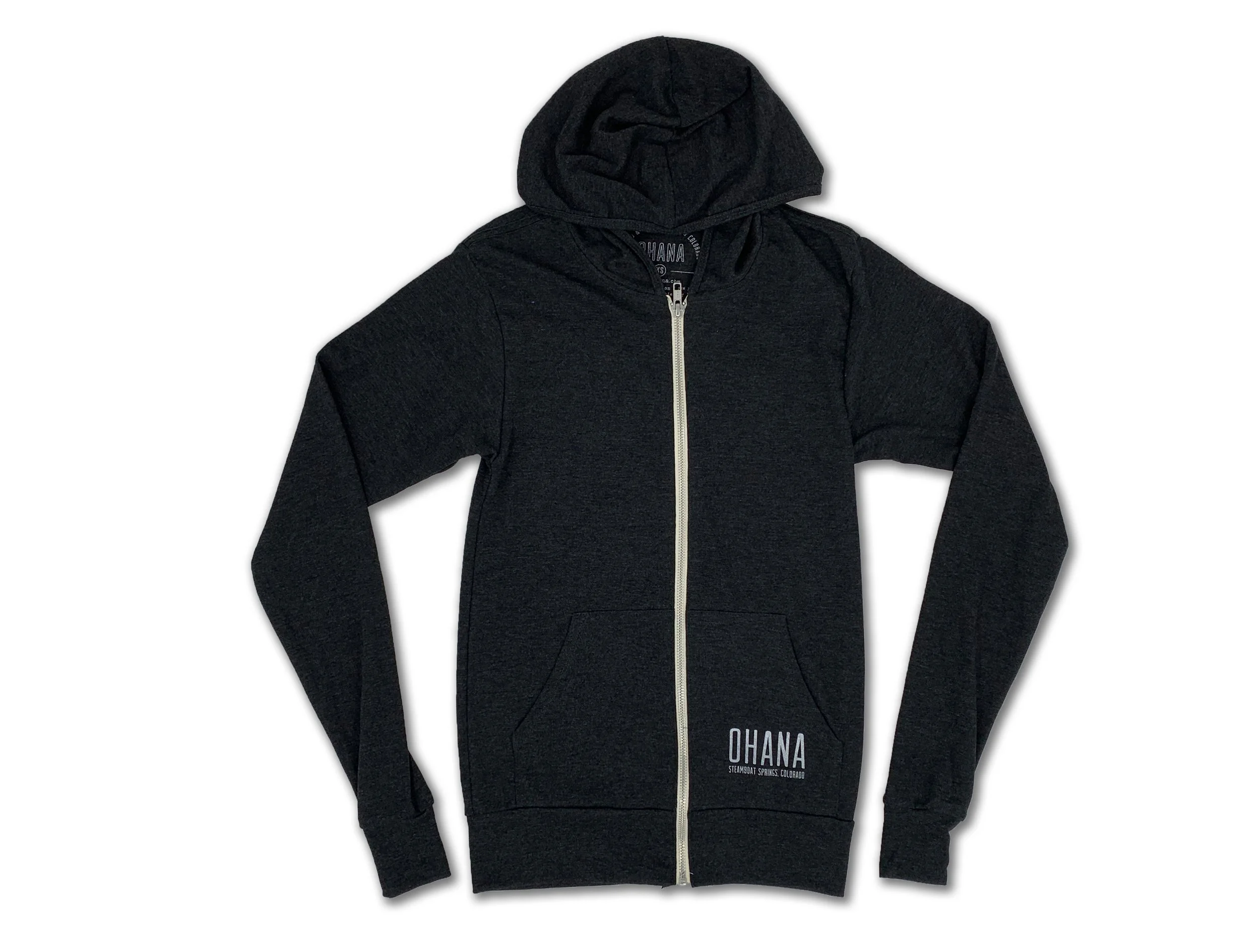 Fish Creek Falls Lightweight Zip Hoodie Charcoal Black — OHANA Mountains. Beach. Adventure.