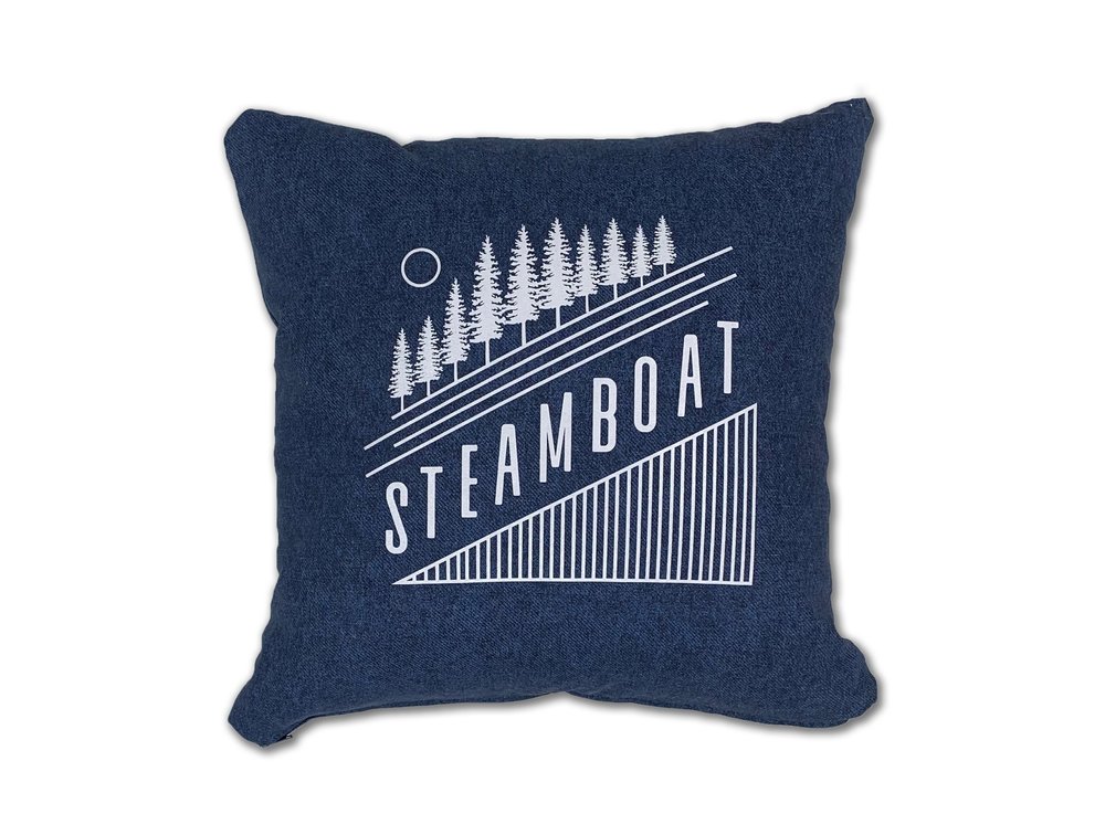 Retro Steamboat Throw Pillow Denim Blue — OHANA Mountains