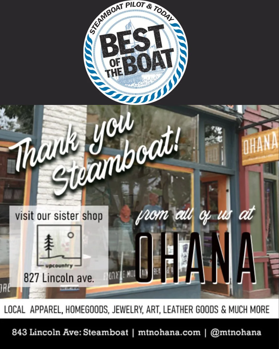 🎉 We’re feeling on top of the mountain! 🏔️ Thank you, Steamboat, for voting us Best of the Boat in shopping! Here's to keeping our community adventure-ready and locally-inspired. 💙 
-
-
-
#BestOfTheBoat #ShopLocalSteamboat #SteamboatSpri