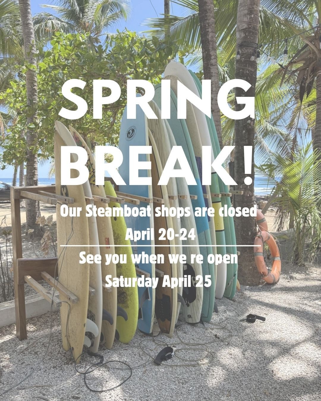 Thank you for a great Winter Season! 🏔️ // it's time for a Spring reset for our Steamboat shops -- closed this week for Spring Break! ⁠
⁠
See you when we re open Saturday April 25 at 10AM🌞🌊⁠
-⁠
-⁠
-