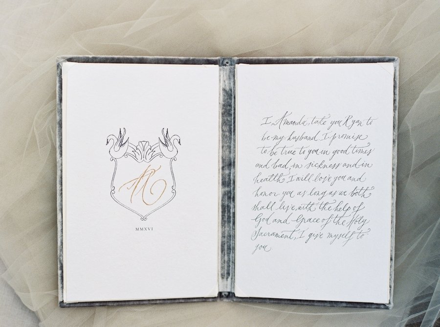 Paper Goods & Calligraphy: Spurlé Gul Studio | Photography: Simply Sarah Photography | Planning & Creative Direction: Elleson Events | Venue: Swan House | Vow Book: Wedding Story Writer