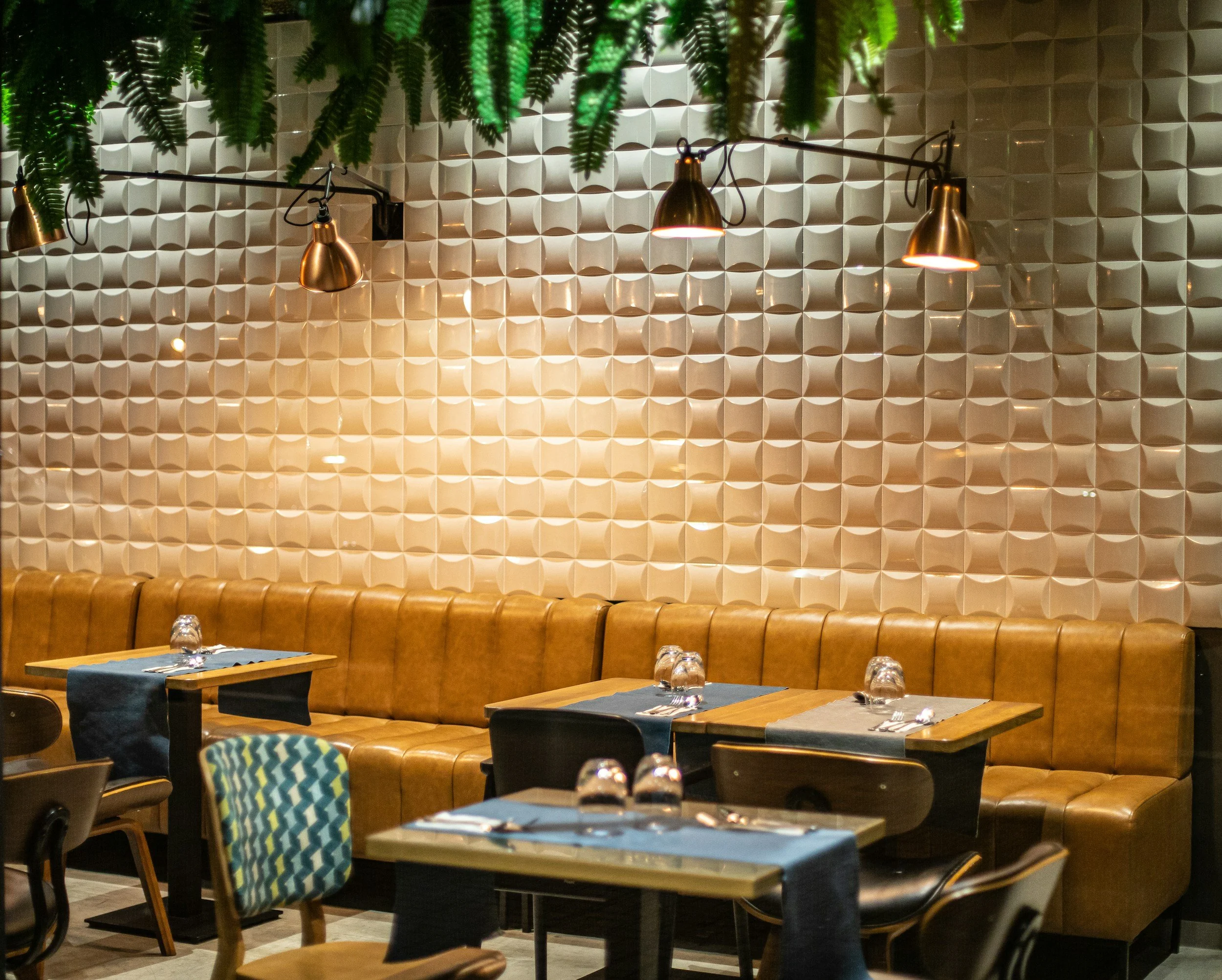 Restaurant tables and chairs.