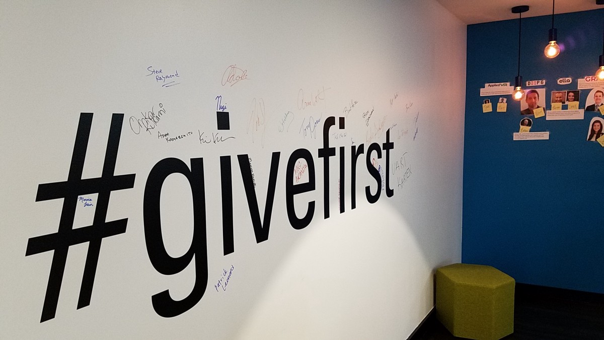 Mentors’ #givefirst signatures. I hope to add my signature to the wall one day.