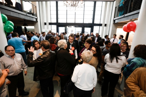 Me meeting with 100 cedars staff — opening night.