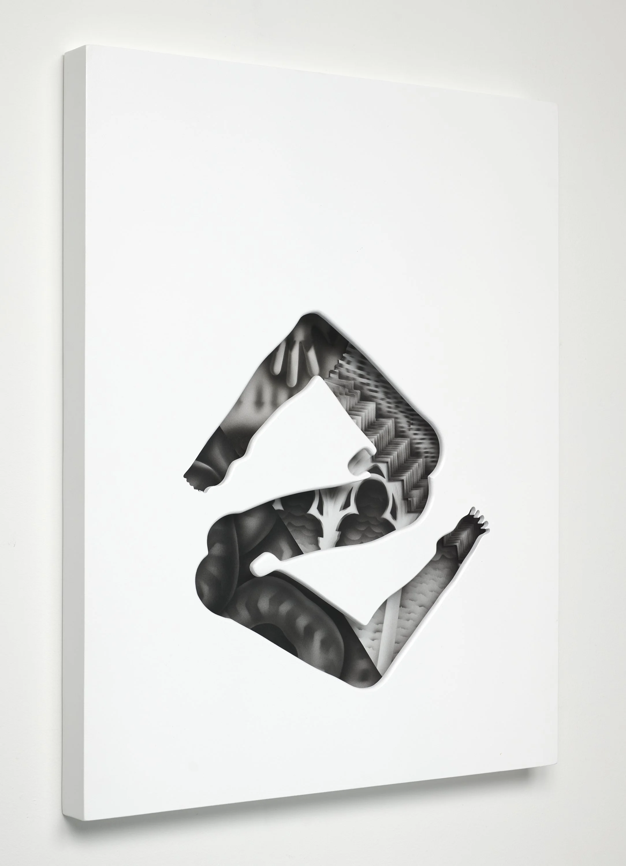 The Runner, 2025  24" x 19" x 2"  Collaged Acrylic on Bristol, Wood, Museum Glass    