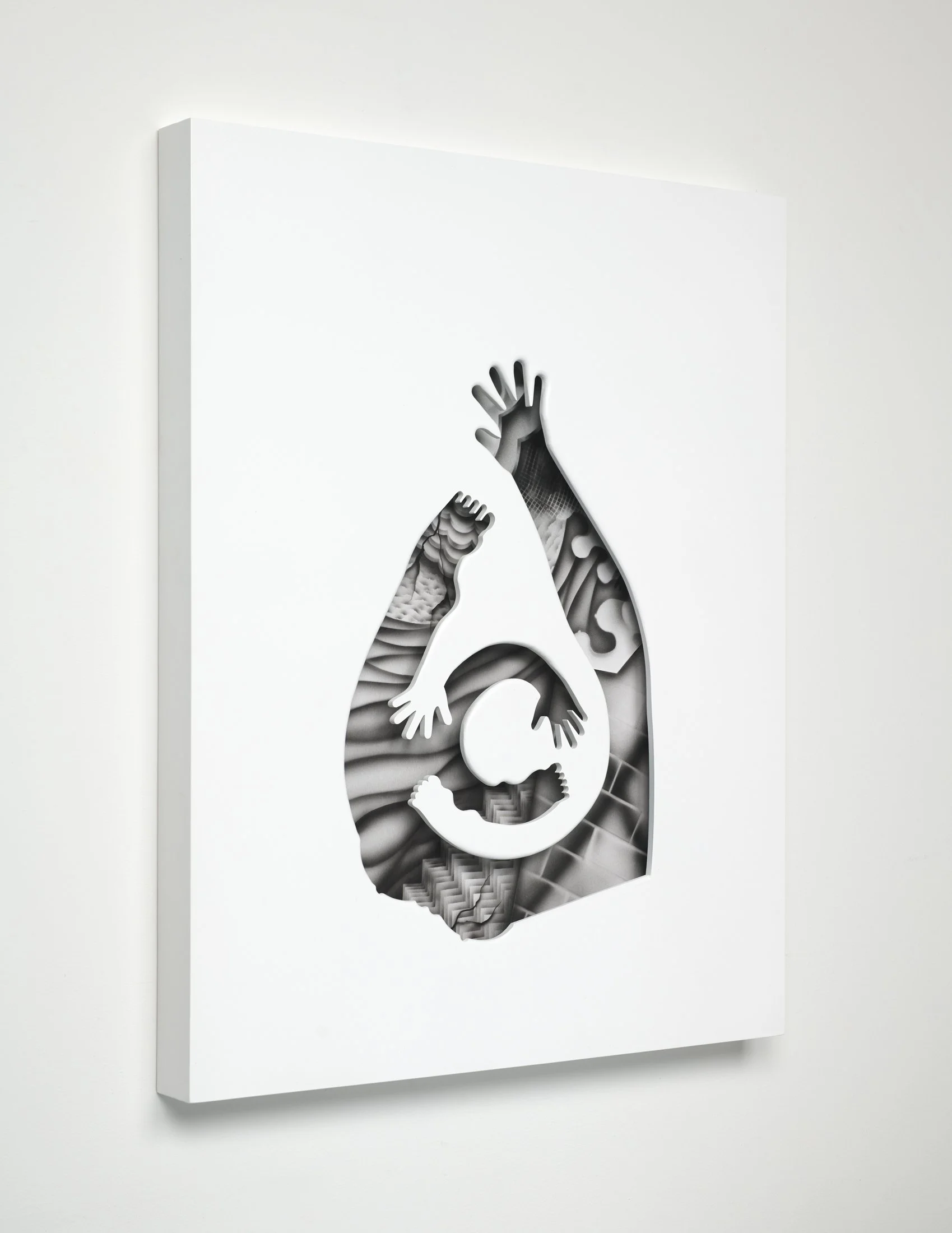  The Fury, 2025  24” x 19” x 1.5”  Acrylic, Wood, Paper, Museum Glass 