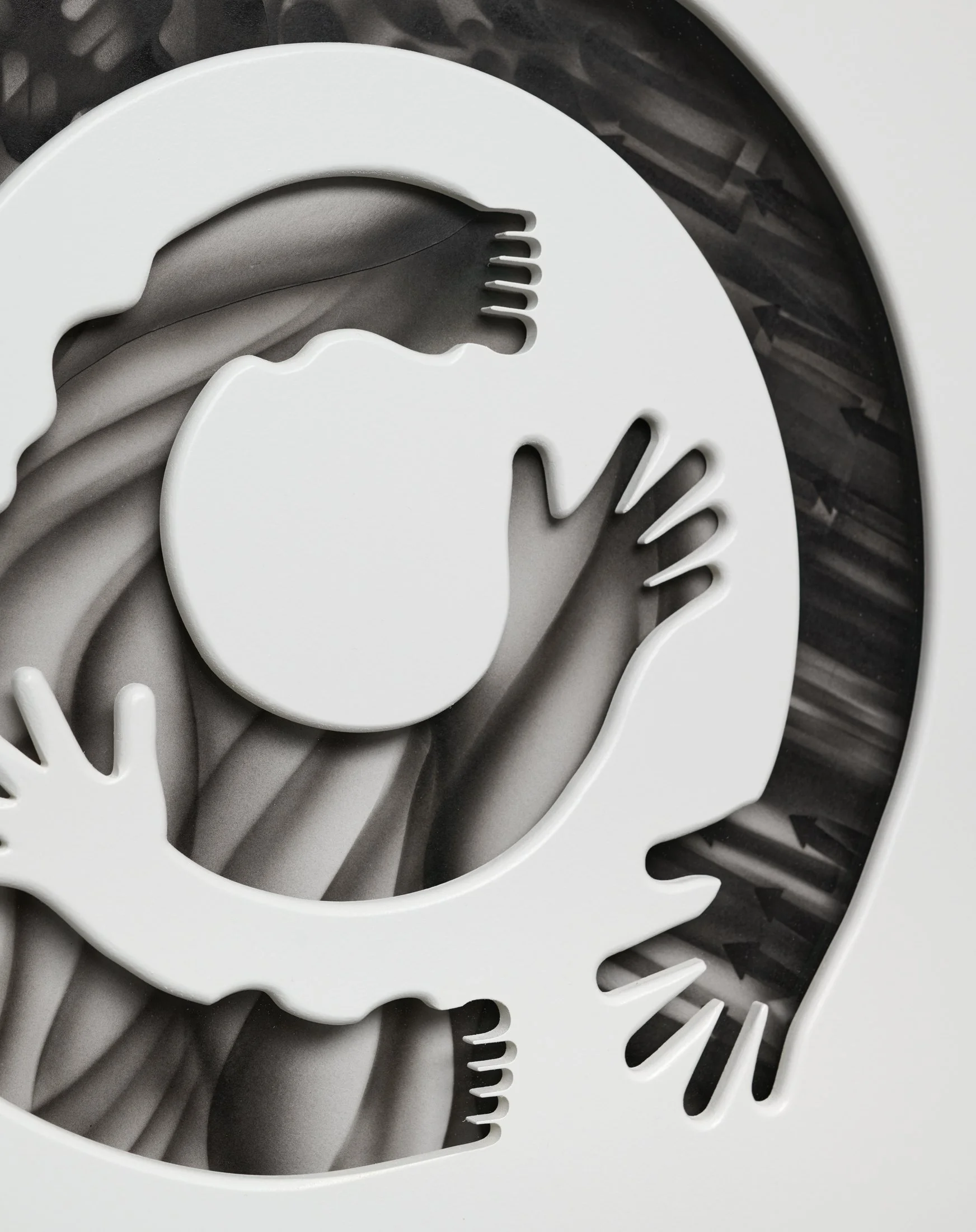  detail, The Sphinx, 2025  24” x 19” x 1.5”  Acrylic, Wood, Paper, Museum Glass 