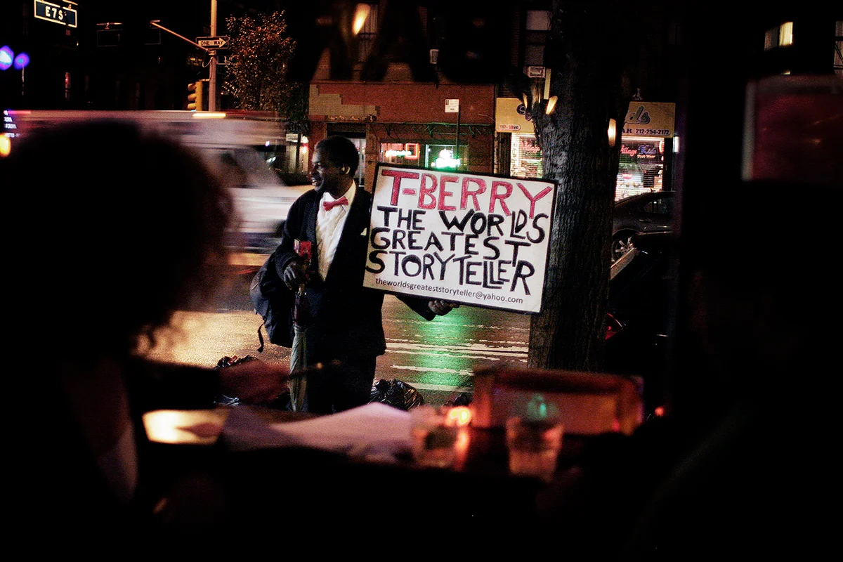 "THE WORLD'S GREATEST STORYTELLER" (DOCUMENTARY SHORT) T-Berry, a Harlem based street performer and self-described "World's Greatest Storyteller," struggles to find relevancy in a rapidly changing city seemingly apathetic to his craft.