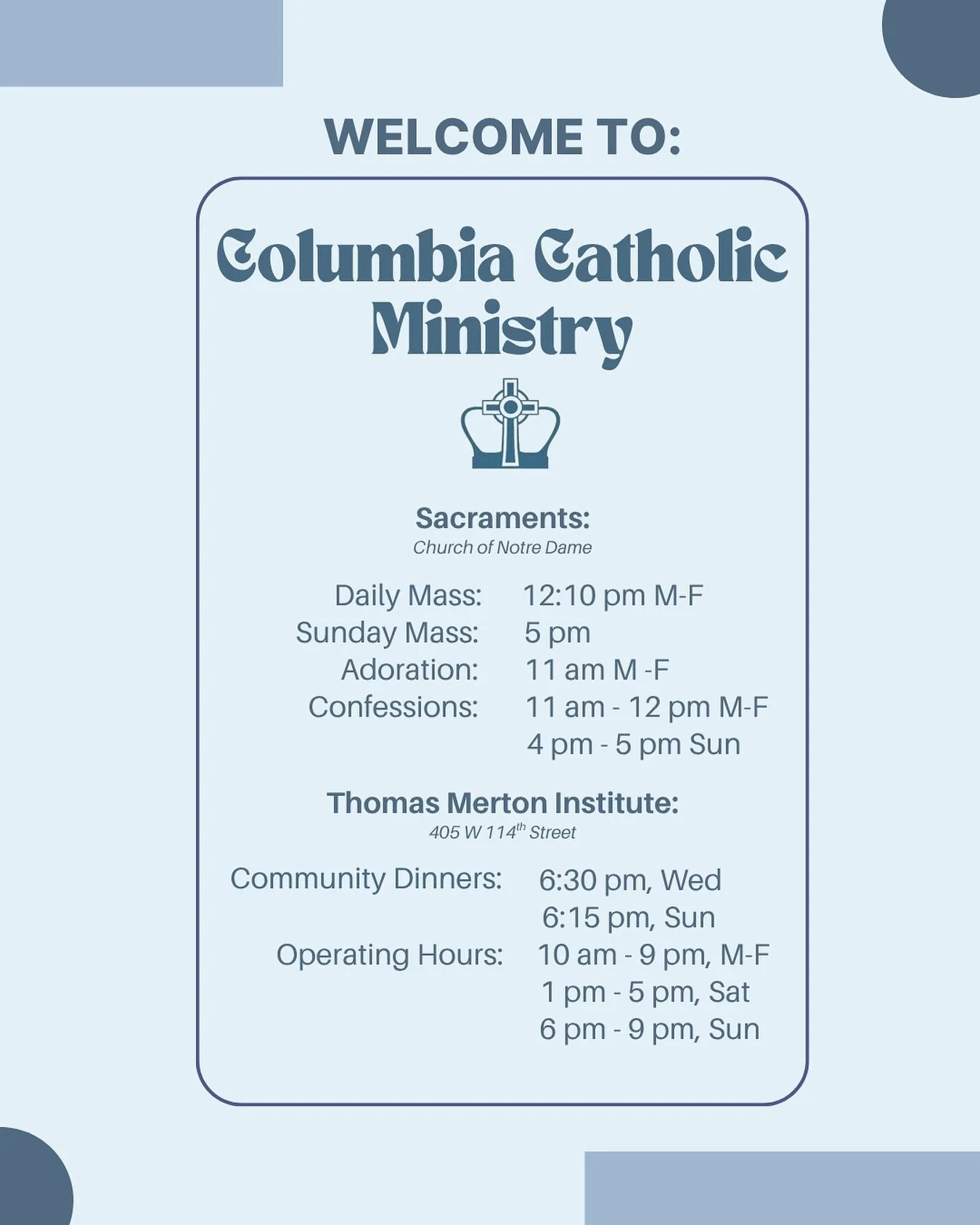 Find your Catholic home at Columbia at 405 W 114th &mdash; join us for community, the sacraments, formation, and service! 💙