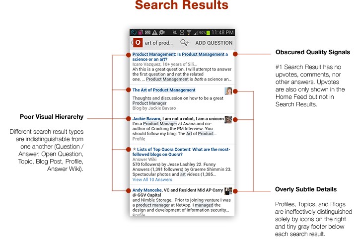 Summary of user comments while interacting with “Search Results” screen.