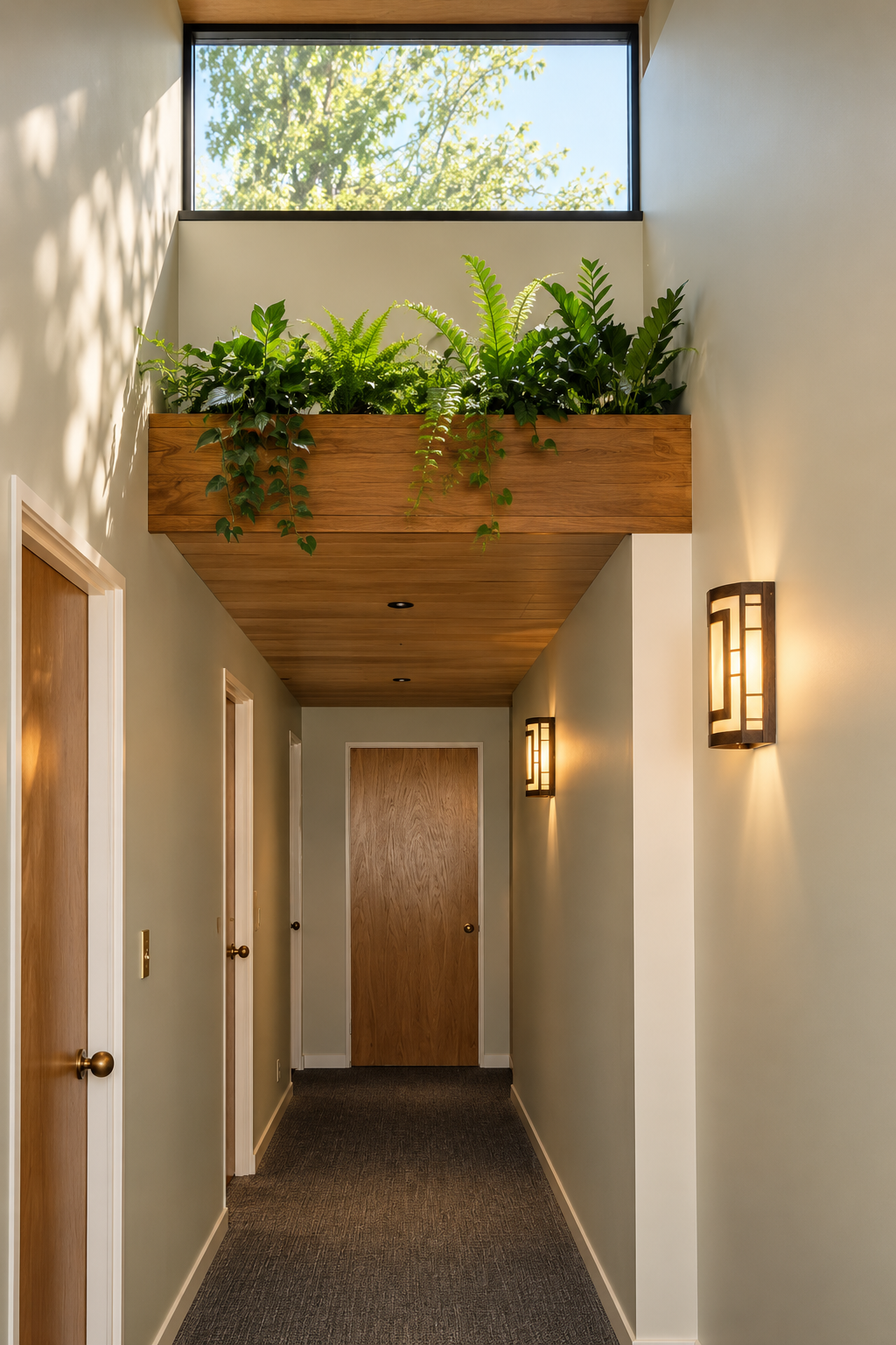 Warm Minimalist Hallway with Lush Clerestory Planter.png