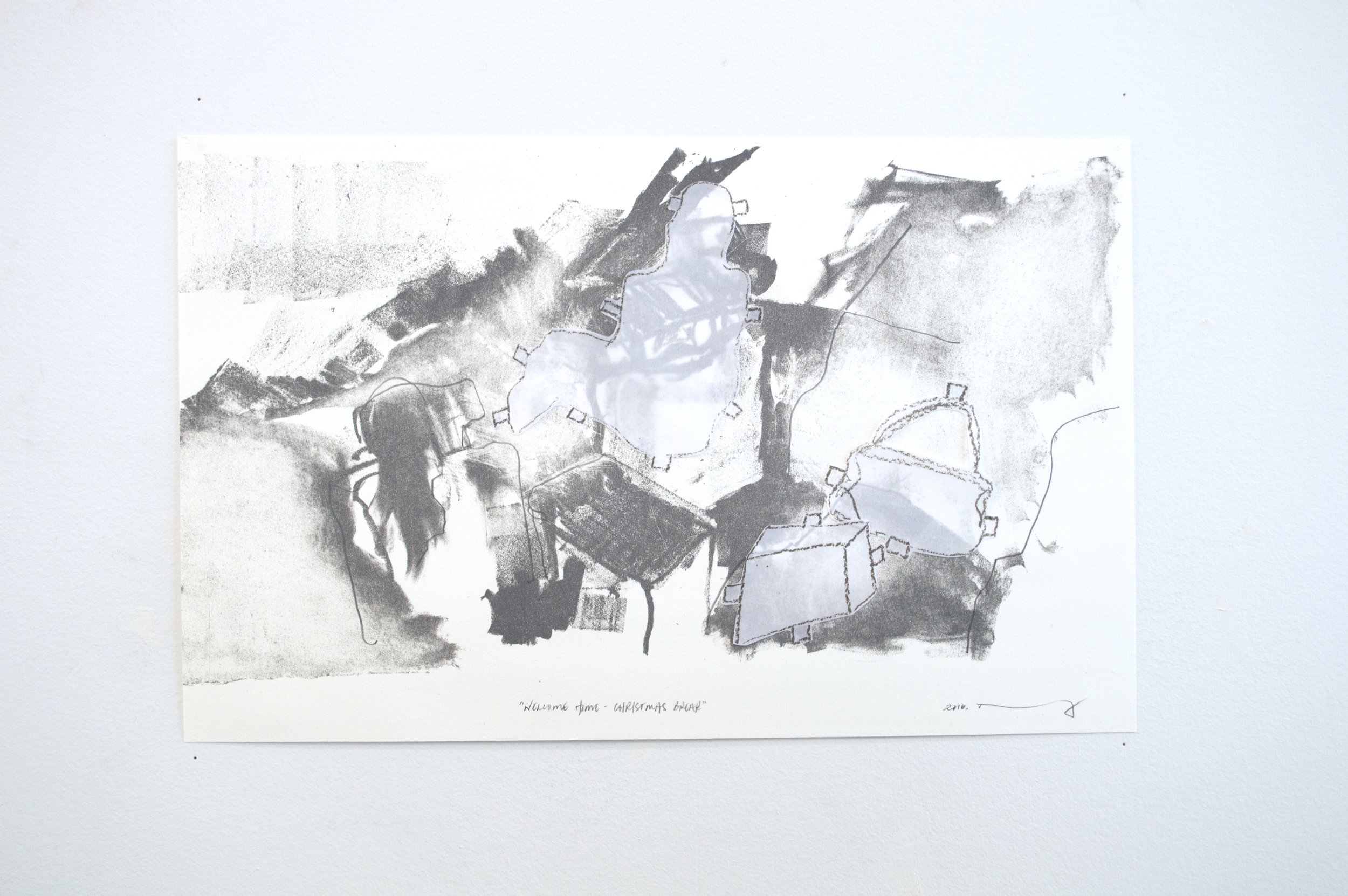 Welcome Home-Christmas Break (stone stage II) Lithograph and Collage 2017