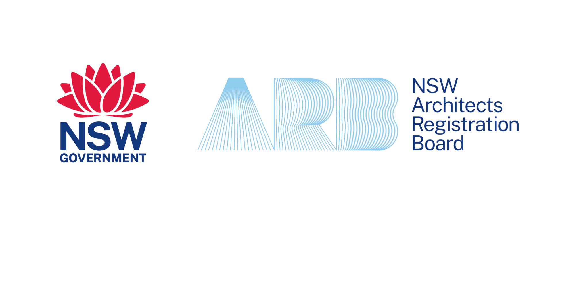 Logo for the New South Wales Government Architects Registration Board featuring a stylized pink lotus flower, the abbreviation 'NSW', and the full name of the organization.