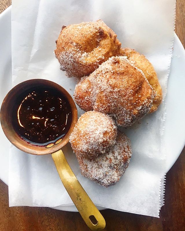 ricotta fritters, huckleberry compote .
.
.
#asheville #avleats #newmenu #eatstagram #newdish #desserts #fried #huckleberry #riverartsdistrict #lefooding #eat #eats #eater #food #foodporn #foodphotography