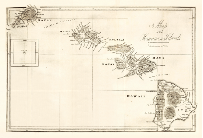 1843 Lahainaluna map of the Hawaiian Islands attributed to Sheldon Dibble by the museum