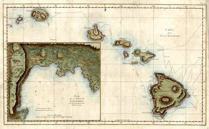 1784: CHART OF THE SANDWICH ISLANDS BY CAPTAIN JAMES COOK, WILLIAM BLIGH & HENRY ROBERTS FRENCH EDITION