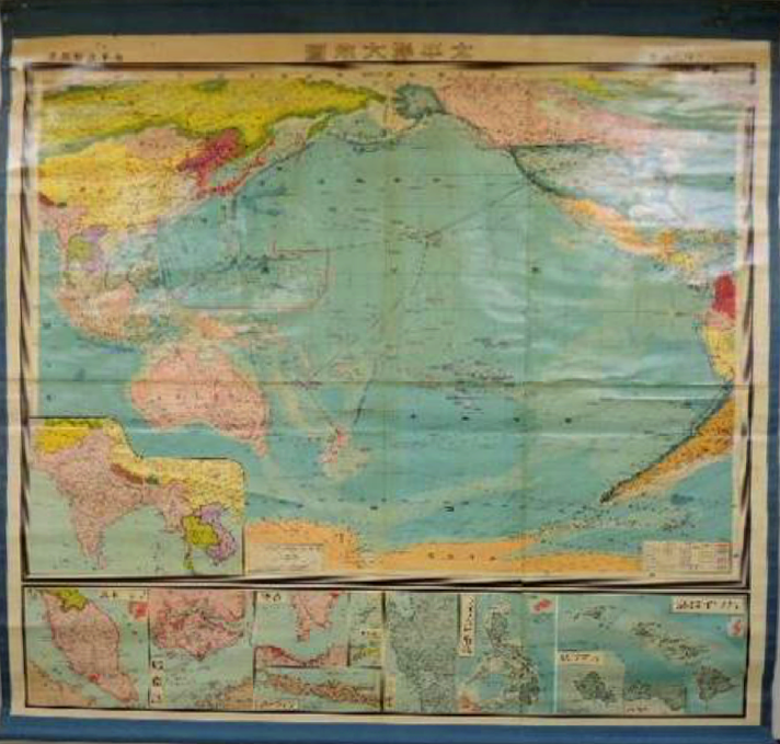 1941 DETAILED MAP OF THE PACIFIC OCEAN ON SCROLL