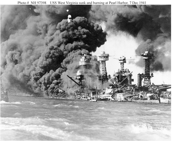USS WEST VIRGINIA BURNING