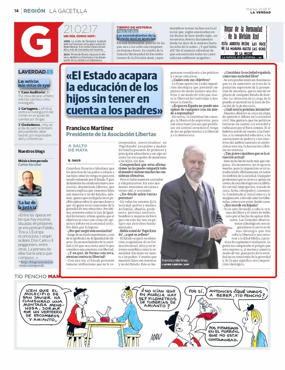 Entrevista al Presidente de la Asociación Libertas en el diario La Verdad
