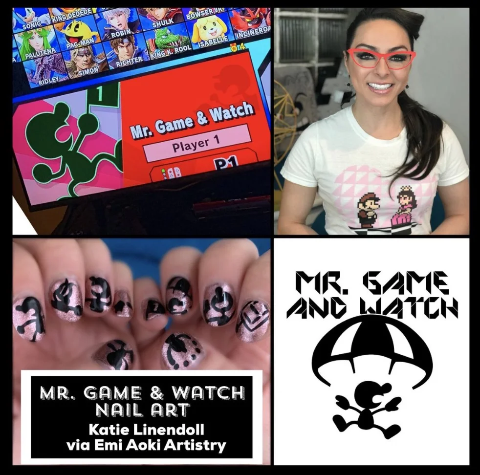 @KatieLinendoll: Gamers will get it! 😝🎮🤹🏻‍♂️   Mr. Game &amp; Watch #nailart! @NintendoAmerica #SuperSmashBros