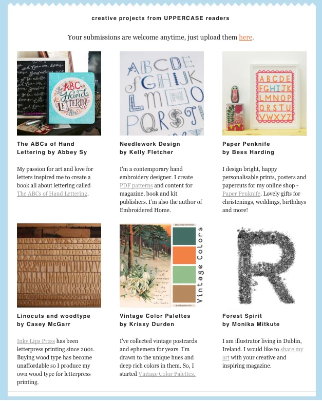 Deco Alphabet pattern in All About You – Uppercase newsletter, January 2016 (Canada)