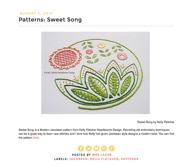 Sweet Song pattern - FeelingStitchy.com , August 2014 (US)