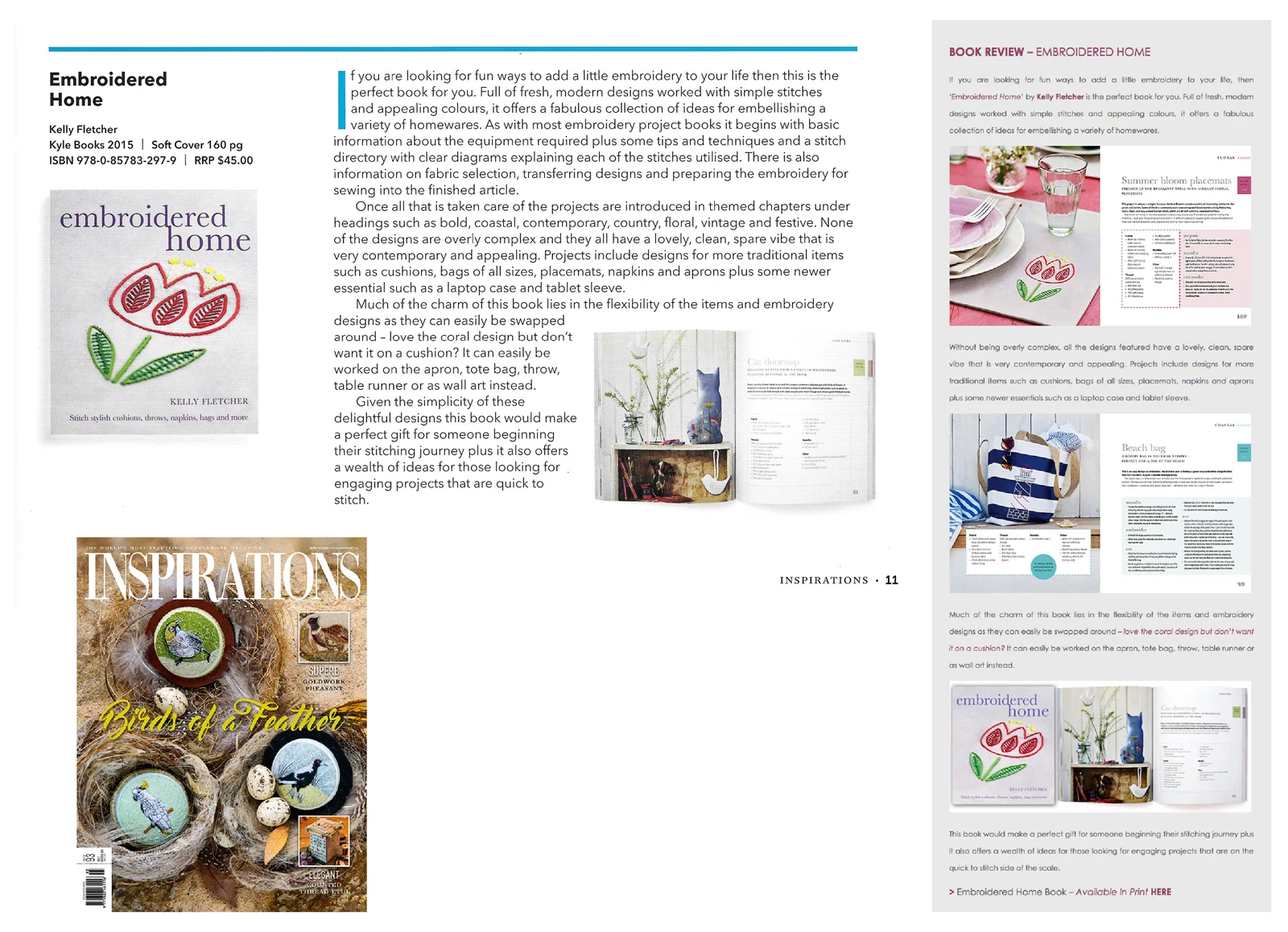 Review of Embroidered Home (Kyle Books) - Inspirations issue 93 + email newsletter , May 2017 (Australia)